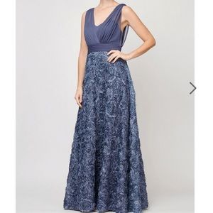 Sleeveless Drapey Surplice Rosette Ball Gown